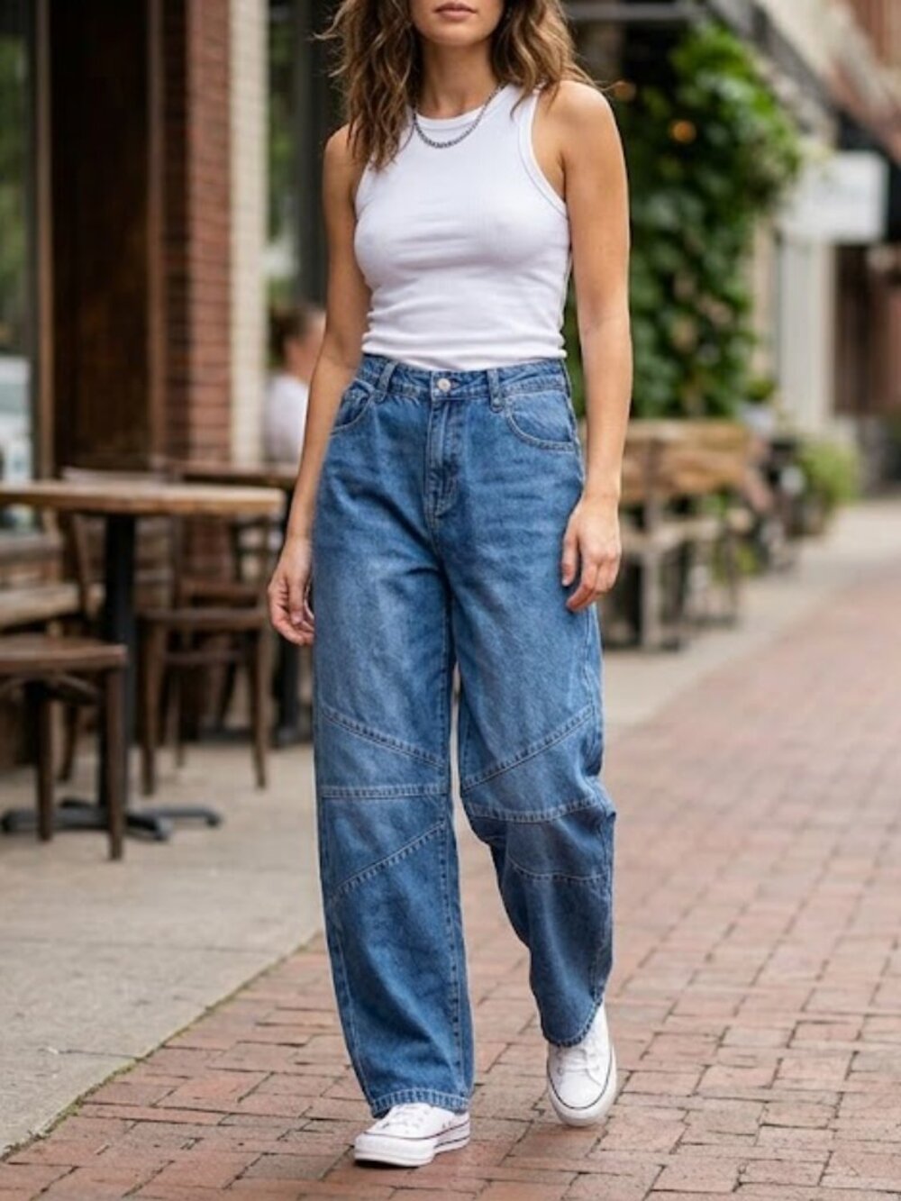 Blue Asphalt High Waist Paneled Wide Leg Jeans - Medium Blue Denim - Size M